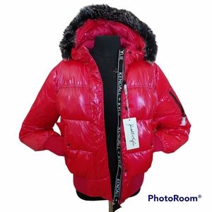 NWT Kendall & Kylie Red Hot Hooded Fur Trim Puffer Jacket Ladies Size Xl